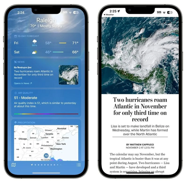 东方苹果14维修分享iPhone 14手机如何看天气时顺带看新闻 