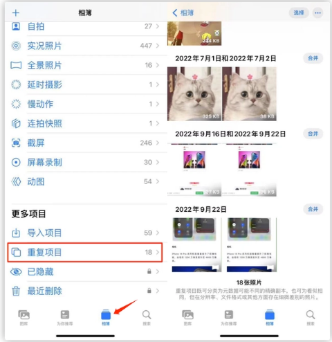 东方苹果手机维修分享iOS 16 中相册重复项目功能使用方法 