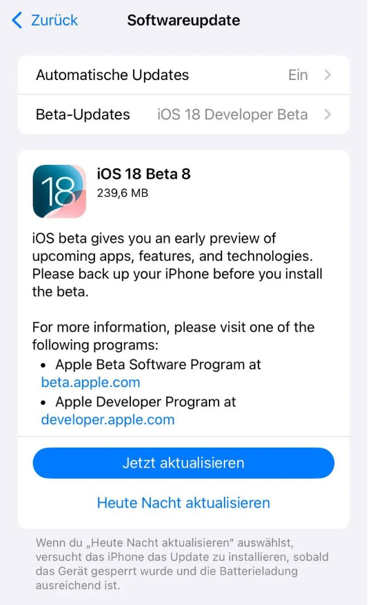 东方苹果手机维修分享苹果 iOS / iPadOS 18 开发者预览版 Beta 8 发布 